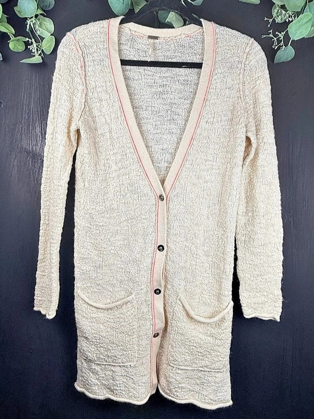 Free People Knit Cardigan in Cream & Pink Size Medium